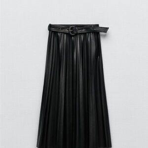 - Zara belted leather pleated skirt